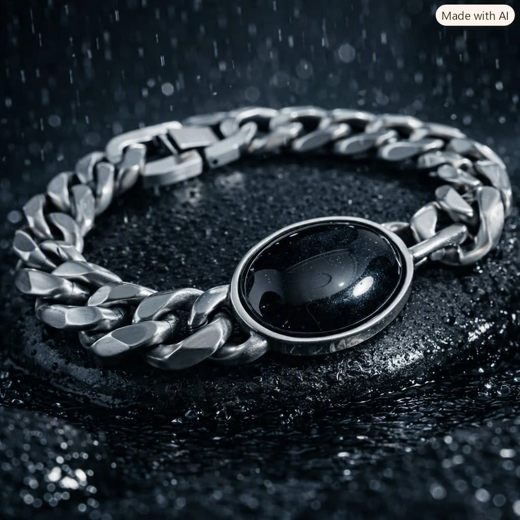 Chunky Silver & Black Onyx Chain Bracelet